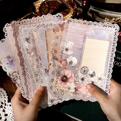 Lace Scrapbook Paper, Obujopal 10 Sheets Vintage Junk Journal Paper Supplies for Card Making Collage Retro Journal Background Notepad Writing Diy Craft Decoration, 10 Patterns, 4.9x6.9 inch (WWMY03) in Saudi Arabia