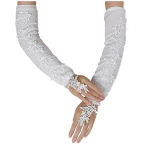 Specell Long Lace Fingerless Gloves Women Fingerless Lace Gloves Bridal Wedding Party Costume Accessories Floral Elbow Gloves