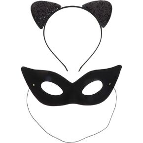 FRCOLOR Cat Ear Headband and Cat Mask Black Masquerade Costume Mask Cat Costume Accessories for Women Cosplay Party