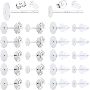 210Pcs Hypoallergenic Earring Backs for Studs - 925 Silver Earrings Posts Flat Pad Earring Studs, with Butterfly Earring Backs and Rubber Bullet Earring Posts for Jewelry Making Findings