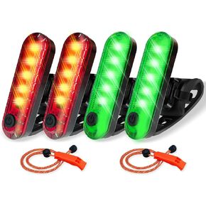 Amzonly LED Navigation Lights Kit for Boat Kayak, Stern Lights Battery operated, 4Pack Rechargeable LED Lights for Night Kayaking, Bike Tail Light, 4 Light Mode Options, 2pcs Safety Whistle included