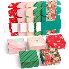 TONESPAC 25 Pack 4x4x2 inch Small Christmas Gift Box with Lid, Recyclable Corrugated Cardboard Shipping Boxes for Small Business,for Gift Packaging,Specially designed Box. (4"x4"x2", Pattern)