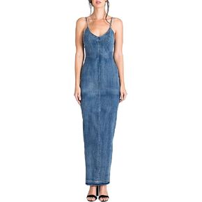 Standards & Practices Modern Women's V-Neck Indigo Tencel Denim Slip Maxi Dress