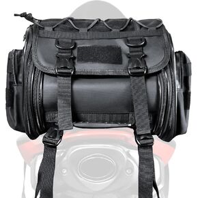 MZS Motorcycle Travel Luggage Bag, 27L Expandable Motorcycle Tail Bag Rack Trunk Saddle Storage, Motorbike Rear Seat Bag With Shoulder Strap Waterproof Rain Cover