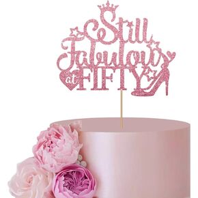 Rose Gold Still Fabulous at Fifty Cake Topper for Women, 50th Birthday Party Decor, Rose Gold Glitter High Heels 50 & Fabulous Birthday Cake Topper, Women Happy 50th Birthday Party Decoration Supplies