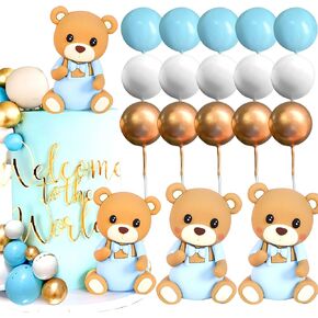 LaVenty Teddy Bear Cake Decoration Cake Decoration Christening Boy Cake Decoration Girl 1 Year Blue Cake Decoration Teddy Bear Cake Decoration for Wedding Baby Shower Birthday Party