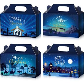 24 Pack Christmas Nativity Gift Boxes Christian Merry Christmas Goodie Boxes with Lids Bulk Religious Treat Candy Boxes Cardboard Xmas Favor Box for Kids Jesus Nativity Holiday Party Supplies