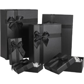 6 PCS Gift Boxes Assorted Sizes, Black Gift Box Nesting Gift Boxes with Lids Christmas Gift Box with Ribbon for Valentine's Day Christmas Birthday Wedding (6 Size)