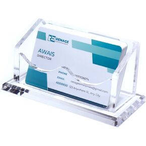 RENAGE Business Card Holder for Desk, Clear Acrylic, Horizontal 1- Slot with Thicker 8mm Base, Office Desk Organizer, Card Organizer, Desk Accessory