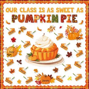 102 Pieces Thanksgiving Pie Bulletin Board Classroom Decorations Fall Pumpkin Pie Wall Decors Thanksgiving Gift Autumn Leaves Pumpkin Paper Cutouts Fall Decors for Office Home School Window Chalkboard