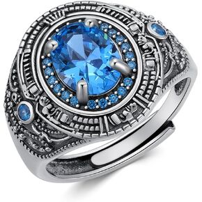 Oval Cut Blue Sapphire Ring for Men Vintage Style Gemstone White Gold Plated 925 Sterling Silver Sapphire Handmade Men’s Wedding Engagement Band Ring