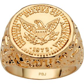 PalmBeach Men's Yellow Gold-Plated American Eagle Coin Replica Nugget Ring Sizes 8-13