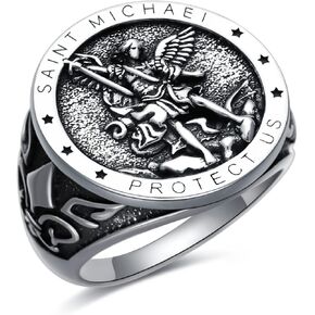 St Michael Ring for Men Sterling Silver Saint Michael Ring San Miguel The Great Protector Archangel Figurine Ring Protection Jewelry Fathers Husband Gift