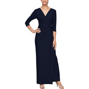 Alex Evenings Women's Slimming Long ¾ Sleeve Side-Ruched Dress-Elegant Compression Fabrication for a Flattering Fit