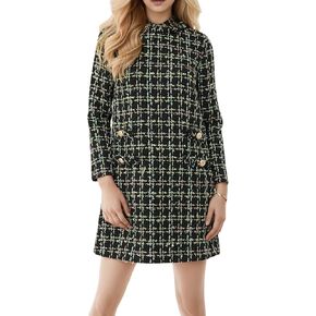 LifeShe Women's Long Sleeve Tweed Mini Dress Business Work Short Dress Elegant Cute Party Dresses