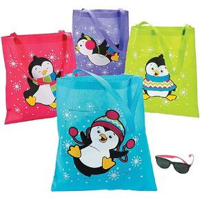 Fun Express - Penguins Totes for Christmas - Apparel Accessories - Totes - Novelty Totes - Christmas - 12 Pieces