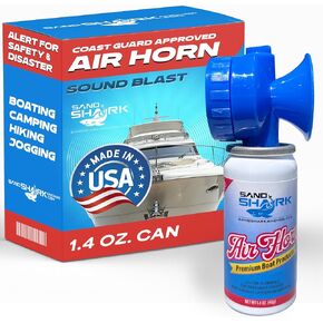 SandShark Premium Boating Air Horn Handheld Canister, Compressed & Very Loud, Coast Guard Approved, Emergency Use for Marine & Watercraft Safety, Great for Sports, Parties, Camping, Outdoors, 1.4oz