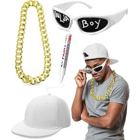 4 Pcs Halloween Hip Hop Costume Kit Rapper Accessories 2000s 80s 90s Outfit for Adults Rapper Sunglasses