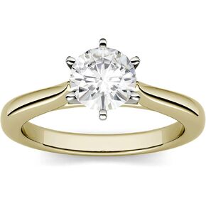 Charles & Colvard Created Moissanite 5mm Round Cut Engagement Ring for Women | 0.5 cttw DEW | Lab Grown | Solid 14K Yellow Gold