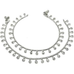 Duel On Jewel Bollywood Indian Silver Chain Bells Anklet Payal Pair Set for Women - Beach Bohemian Dance Party Gift