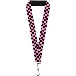 Buckle-Down Lanyard-1.0"-Checker Black/Baby Pink