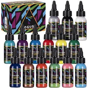 Acrylic Airbrush Paint Set of 15 Colors 30 ml/1.07-oz, Water Based, Non-Toxic Matte Finish, Craft Paint for Artist Hobby, Paper & Canvas, Glass, Wood, Fabrics,DIY Painting for Kids