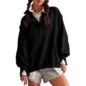 Gacaky Women Oversized Long Sleeve Button Henley Neck Sweatshirt Casual Pullover Y2K Shirt 2024 Fall Pullover Top