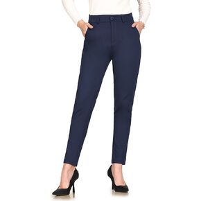 Dress Pants for Women Work Business High Waisted Trousers Skinny Leg Formal Stretch Slim Office Tummy Control Professional 27" Inseam Slacks Blue XX-Large