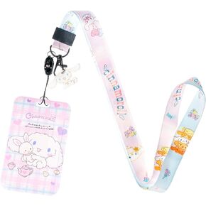 Cartoon Lanyard with ID Badges Holder for Women, Girls, Students for Keys ID Cards Cute Badge Holders Gifts (Pink)