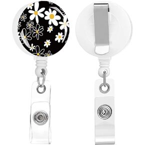 2 Pack Retractable Badge Holders Cute Badge Reel Badge Clip ID Card Holders for Student Office Worker Doctor Nurse Teacher (Cute Green Flower)