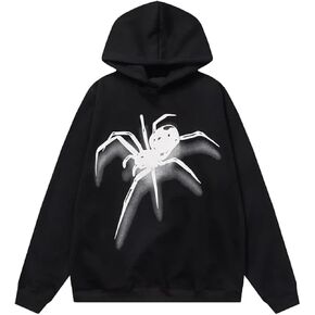 Amiblvowa Y2K Hoodie Men Women Spider Letter Graphic Hoodies Vintage Aesthetic Grunge Sweatshirt Pullover Harajuku Jacket