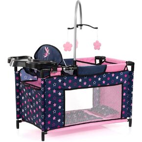 دمى باير ديزاين: أسرة متعددة - أزرق داكن، وردي، جنية، نجوم - روضة للدمى حتى 18 بوصة، كرسي مرتفع ومحمول مدمج، وسادة وبطانية، لعبة للأطفال بعمر 3 سنوات فما فوق in Kuwait