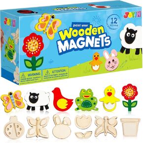 JOYIN 13 Wooden Magnet Creativity Arts & Crafts Painting Kit for Kids, Decorate Your Own Painting Gift for Easter Basket Stuffers, Birthday Parties and Family Crafts, Party Favors for Boys Girls