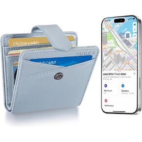 Slim Wallet for Women, Wallet Women with Smart Tracker Works with Apple Find My, RFID Blocking Bifold Credit Card Holder Genuine Leather Small Wallet for Women with ID Window, 8 Cards Holder, Blue