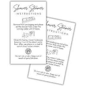 Shower Steamer Bombs Tablets Instruction Care Cards 50pk 2x3.5" How to Use Homemade Client Eucalyptus Label Stickers Warning Scent Packaging Natural Aroma