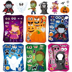 36 Sheets Halloween Stickers for Kids,Halloween Party Favors Stickers,Halloween Craft for Kids Classroom,Halloween Face Stickers for Games Activities Supplies