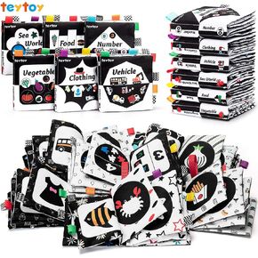 3-in-1 Tummy Time Mirror Toys with Soft Crinkle 3D Activity Book,Teethers, Rattle,High Contrast Black and White Montessori Baby Crawling Toys Developmental Newborn Infant Sensory Toys Gift 0-12 Months