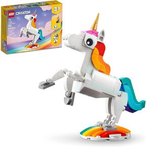 LEGO Creator 3 in 1 Magical Unicorn Toy to Seahorse to Peacock 31140, Rainbow Animal Figures, Unicorn Gift for Girls and Boys, Buildable Toys