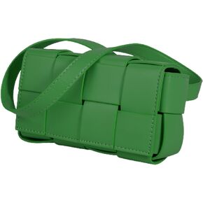 VIRVAR Mini Woven Belt Bag with Women's PU Leather Woven Small Fanny Pack, Woven Small Square Bag 7.3 * 4 * 2.6 Inch (Apricot)