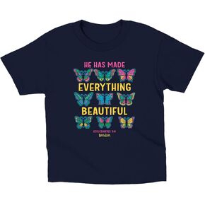 Kerusso He Has Made Everything Beautiful Butterflies Navy Blue Cotton Kids' Crew Neck T-Shirt, 4T