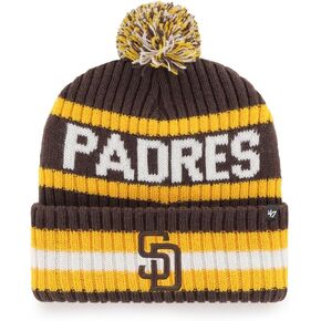 47 MLB Unisex-Adult Primary Logo Bering Cuffed Knit Pom Beanie Hat One Size (Los Angeles Angels Red)
