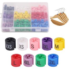 290Pcs Clothes Hanger Size Markers Color-Coding Garment Size Markers Tags Kit 9-Size from XXS to 4XL with Sturdy Storage Box