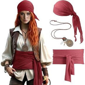 UNKENBO Red Pirate Head Scarf & Bandana Pirate Jewelry - Pirate Hat Pirate Costume Men for Accessories, Headband, Caribbean merchandise, Cosplay