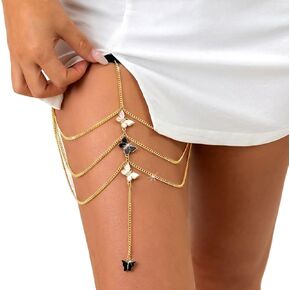 Cosydays Butterfly Leg Chain Gold Rhinestone Thigh Chains Layered Leg Body Chain Colorful Party Nightclub Body Chain Jewelry Accessories for Women and Girls