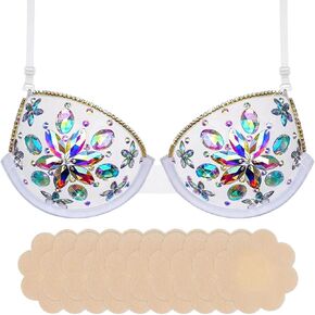 Rhinestone Bra with 10pcs Nipple Covers - Body Chain Jewelry Top Carnival Diamond Bra Festival Outfits for Women