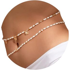 Beads Waist Bikini Chain Gold Boho Butterfly Belly Chains Layered Beach Stretchy for Girls Women