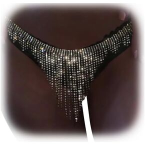 Full Rhinestone Tassel Belly Chain Thong Jewelry for Women Crystal Waist Chain G String Body Jewelry Sexy Multi-layered Rhinestone Waist Body Chain
