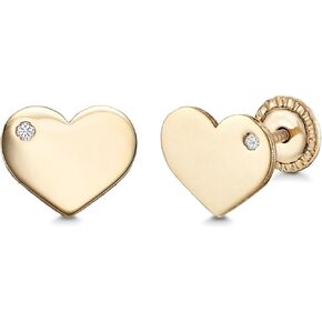 أقراط على شكل قلب مسطح لامعة من الذهب الأصفر عيار 14 قيراط مرصعة بالألماس الاصطناعي، وإغلاق لولبي مغطى للفتيات والنساء in Kuwait