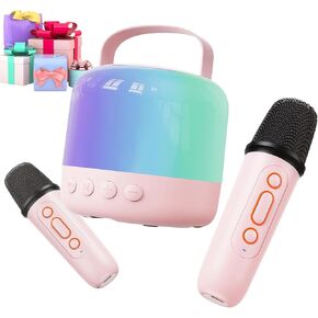 Mini Karaoke Machine, Karaoke Machine for Kids Toys, Mini Karaoke Machine with 2 Wireless Microphones, Birthday Gift for Girls Boys 2 3 4 5 6 7 8 9 10 11 12 13 14 15 Year Old