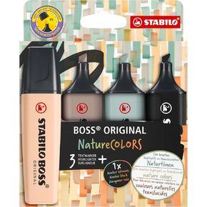 STABILO Highlighter BOSS ORIGINAL NatureCOLORS - Pack of 6 - Beige, Warm Grey, Earth Green, Sienna, Mud Green, Umber